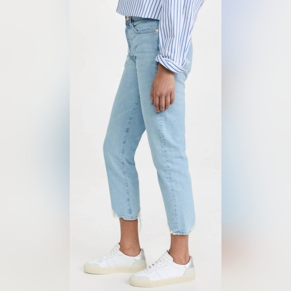 Edwin Hana Crop Calm Down Light Wash Ankle Jeans W/ Distressed Bottom - Picture 4 of 12